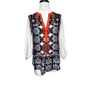 Ivy Jane Chiffon Roll Tab Sheer Tunic Blouse Size XS